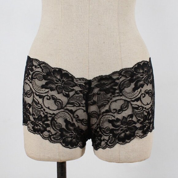 Sheer Black Floral Lace Cheeky Hipster Boyshort Briefs Panty Lingerie Loungewear - Picture 4 of 5